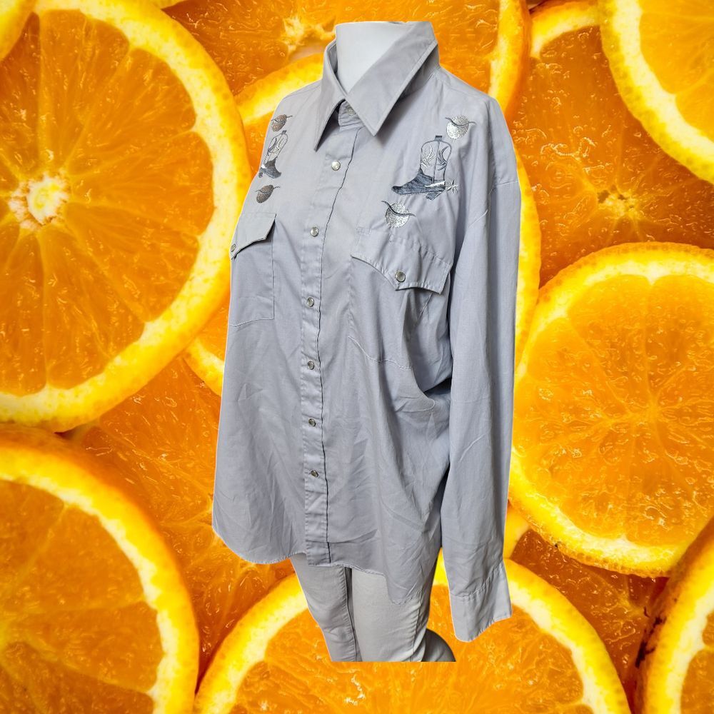 Vintage Western Embroidered Pearl Snap‎ Button Down Cowboy Shirt Size L
